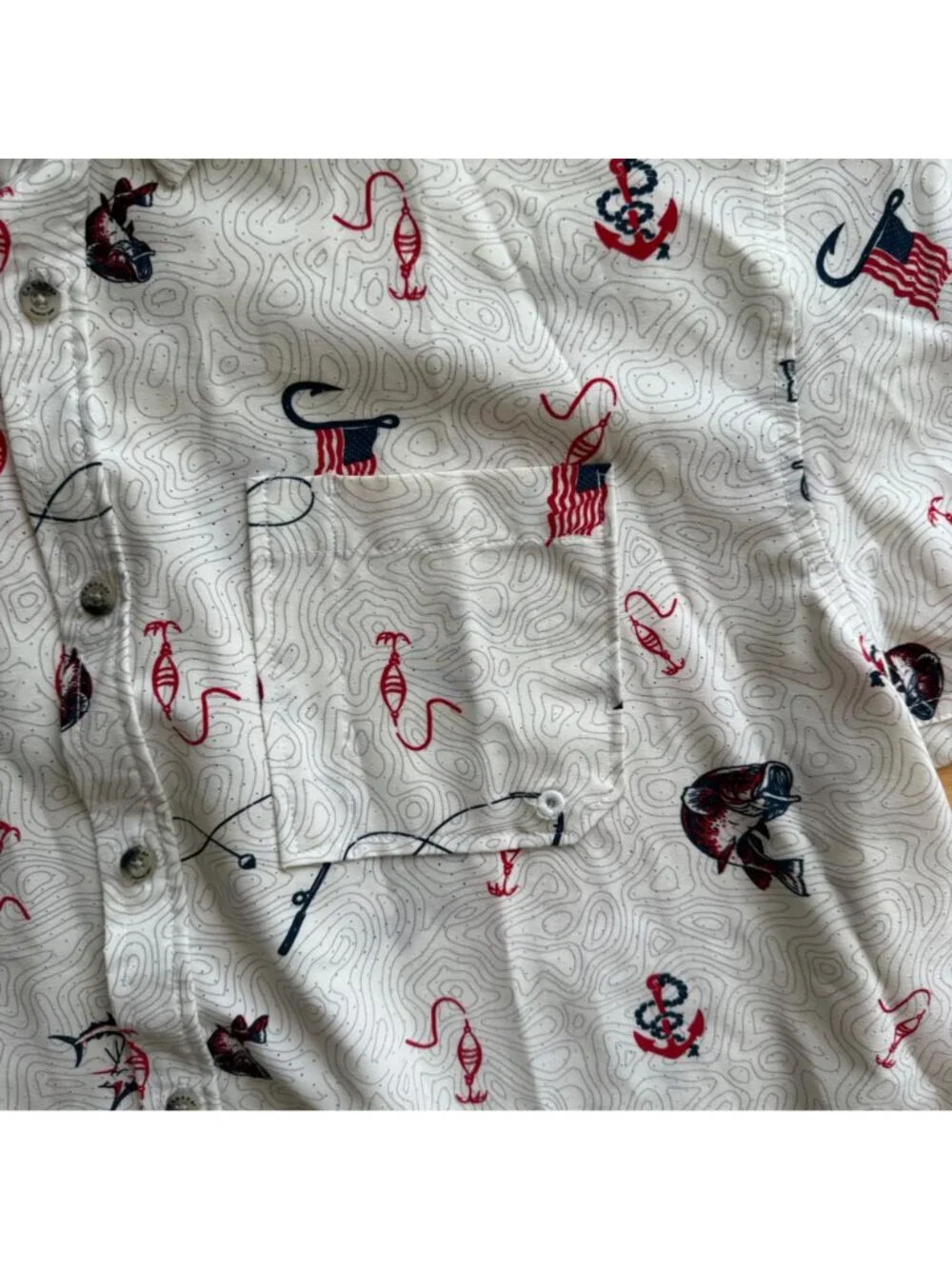 Canada Weather Gear Men's Button Front Shirt XL White Allover Fishing Print